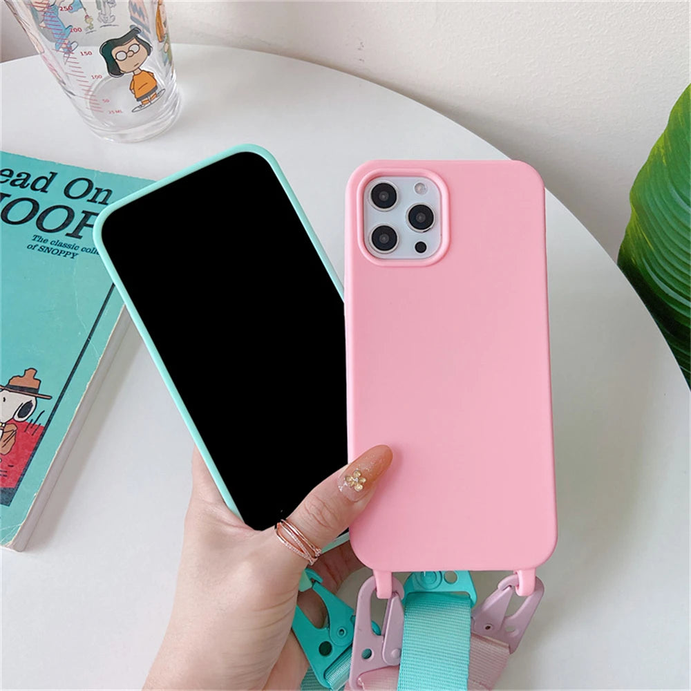 Crossbody Lanyard Case for iPhone 14-17 Pro Max - Shockproof Silicone Strap Cover - ZOOMNSTORE