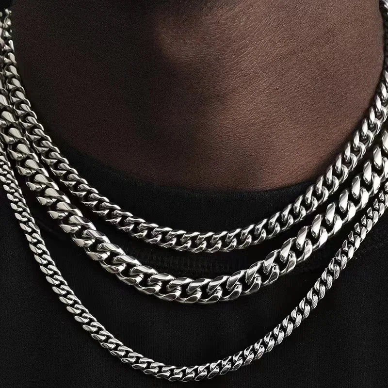 Curb Cuban Necklaces - Stainless Steel Link Chain Chokers for Men Women in Black Gold - ZOOMNSTORE