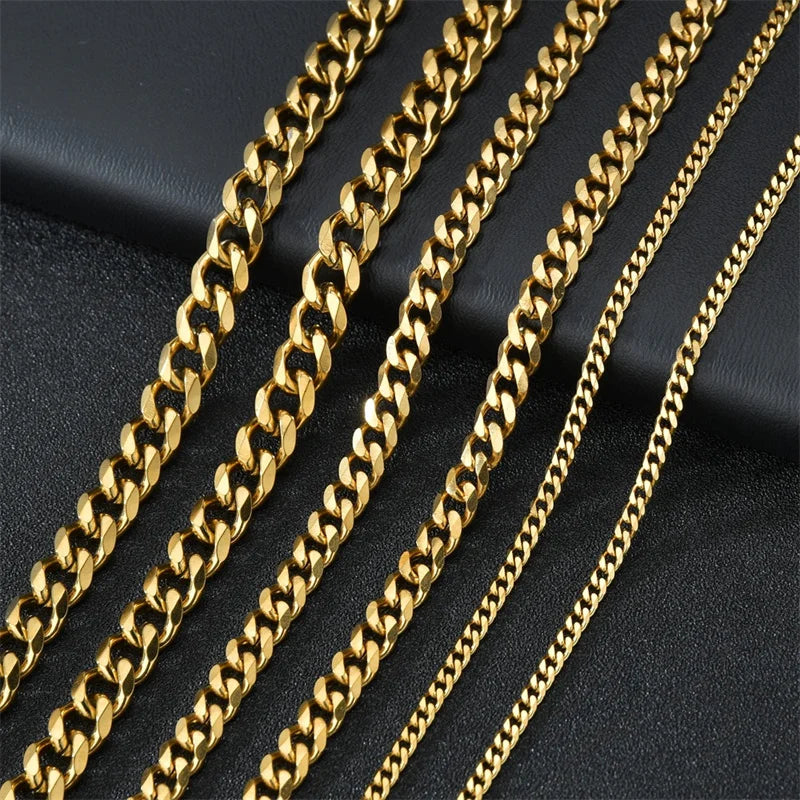 Curb Cuban Necklaces - Stainless Steel Link Chain Chokers for Men Women in Black Gold - ZOOMNSTORE