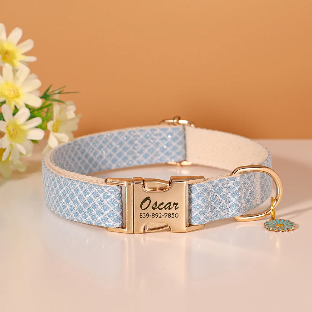 Custom Engraved Dog Collar - Bling Nylon Collar with Flower Tag for Small Medium Dogs and Cats - ZOOMNSTORE
