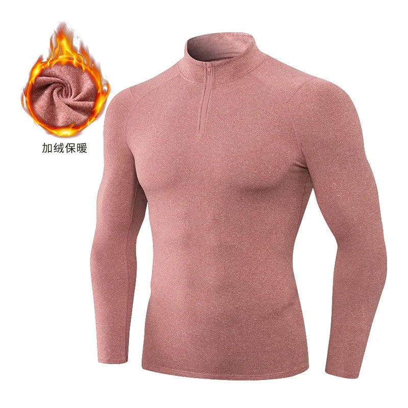 Custom Logo Mens Winter Fleece Long Sleeve Sportswear - Gym Running Compression Sweatshirt - ZOOMNSTORE