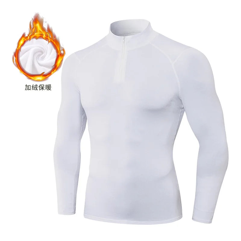 Custom Logo Mens Winter Fleece Long Sleeve Sportswear - Gym Running Compression Sweatshirt - ZOOMNSTORE
