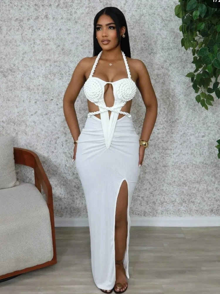 Orange Cut-Out Ruched Maxi Dress - Sexy Halter Neck Backless Party Dress - ZOOMNSTORE