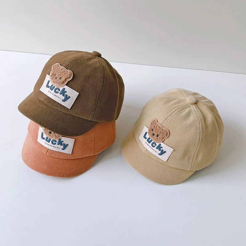 Cute Bear Baby Duck Tongue Hat Short Brim Children Baseball Hats Solid Cotton Kids Duckbill Cap Fashion Sunshade Visors 1-3Year - ZOOMNSTORE