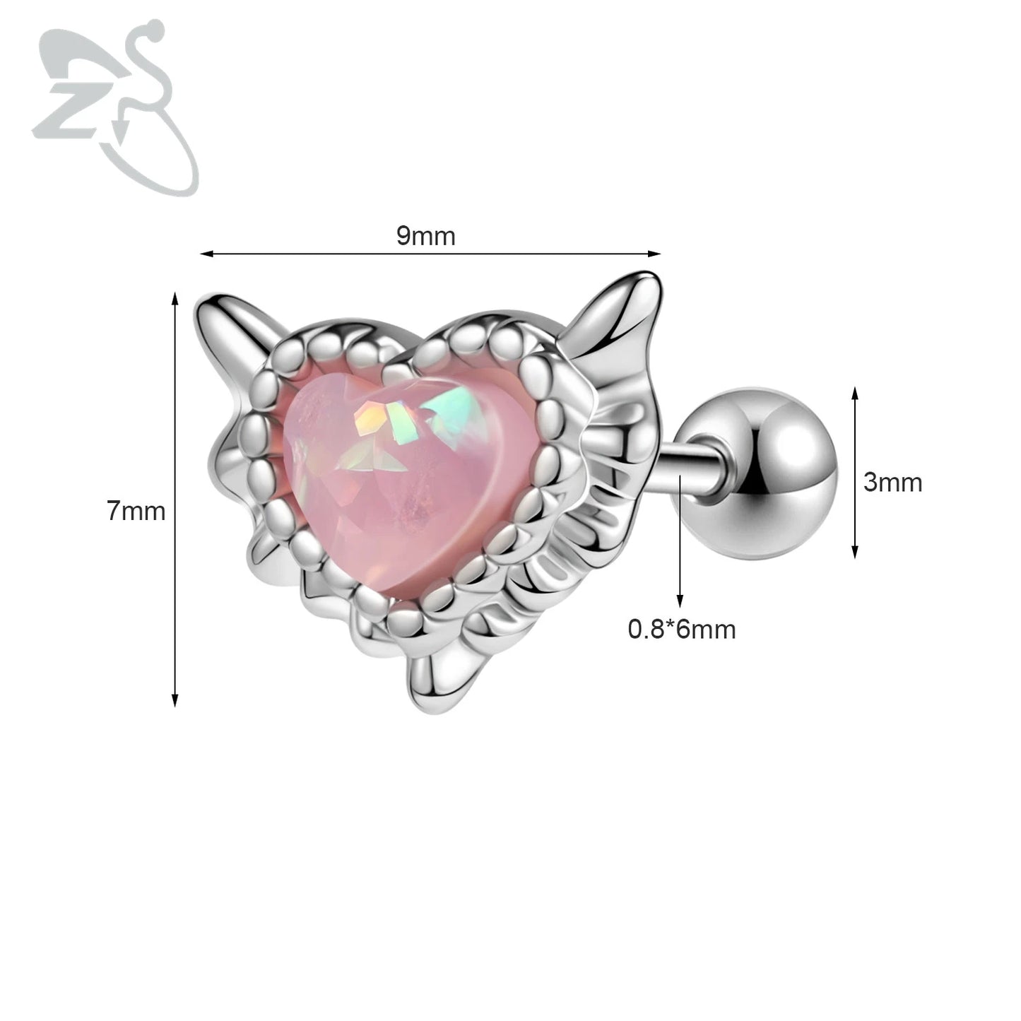 Cute Heart Stud Earrings - 20G Pink CZ Crystal Jewelry for Kids Women - ZOOMNSTORE