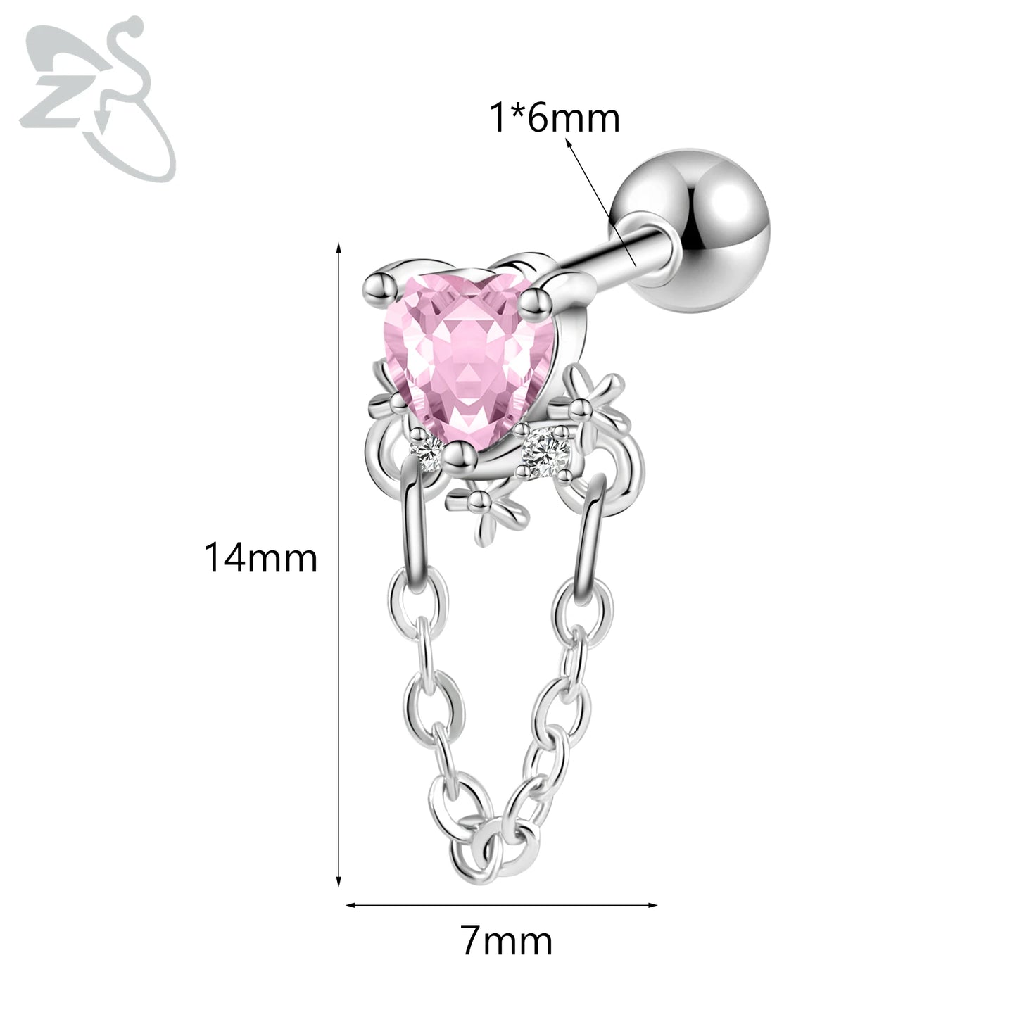 Cute Heart Stud Earrings - 20G Pink CZ Crystal Jewelry for Kids Women - ZOOMNSTORE