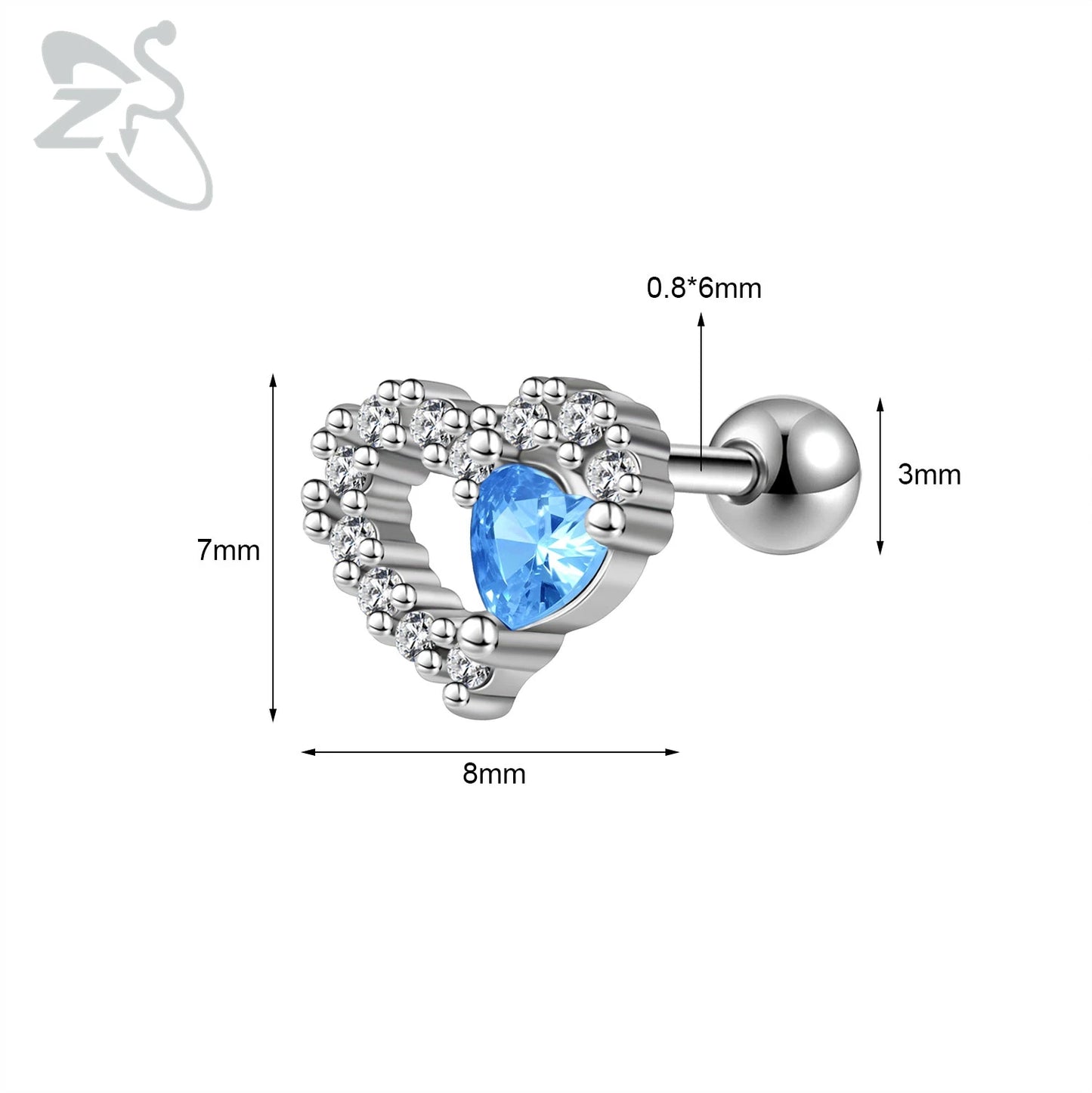 Cute Heart Stud Earrings - 20G Pink CZ Crystal Jewelry for Kids Women - ZOOMNSTORE