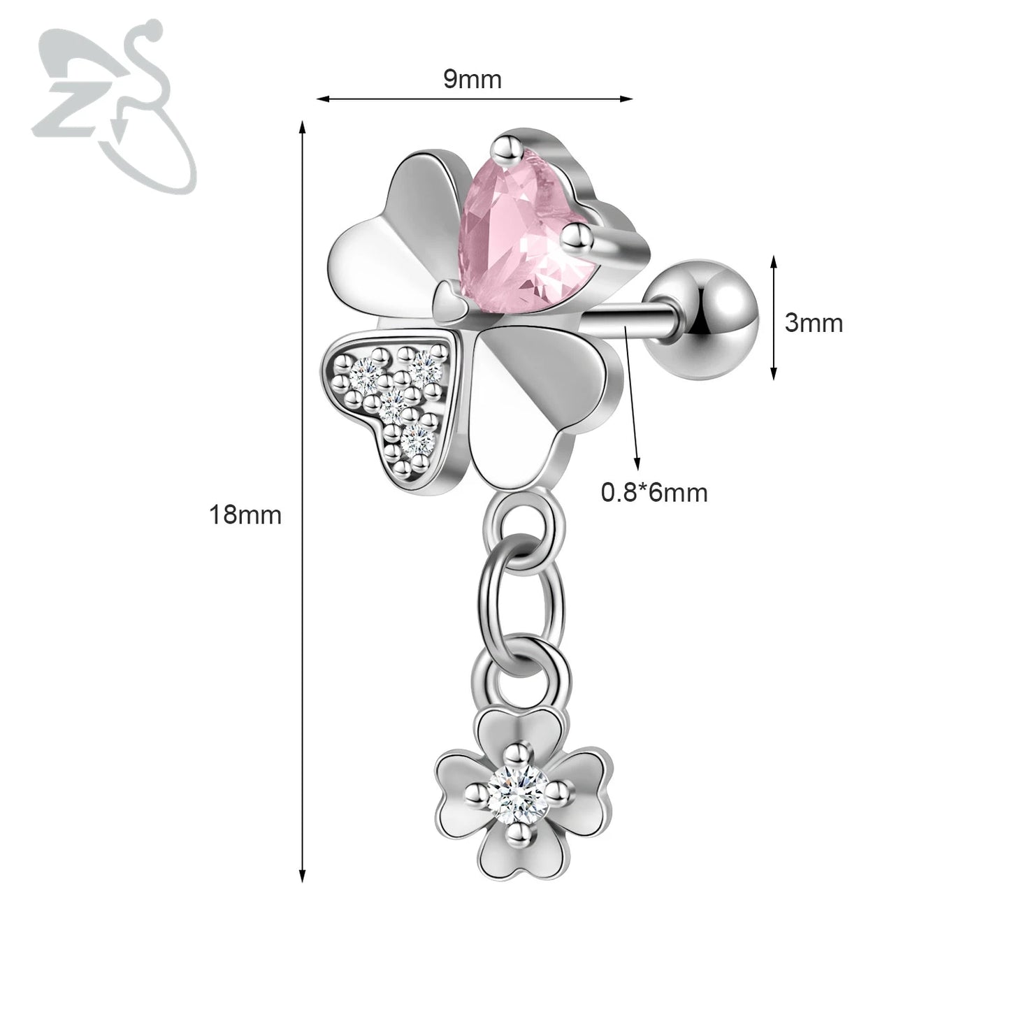 Cute Heart Stud Earrings - 20G Pink CZ Crystal Jewelry for Kids Women - ZOOMNSTORE