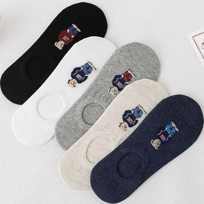 Cute Korean Bear Socks - Womens Summer Thin Cartoon Boat Socks - ZOOMNSTORE