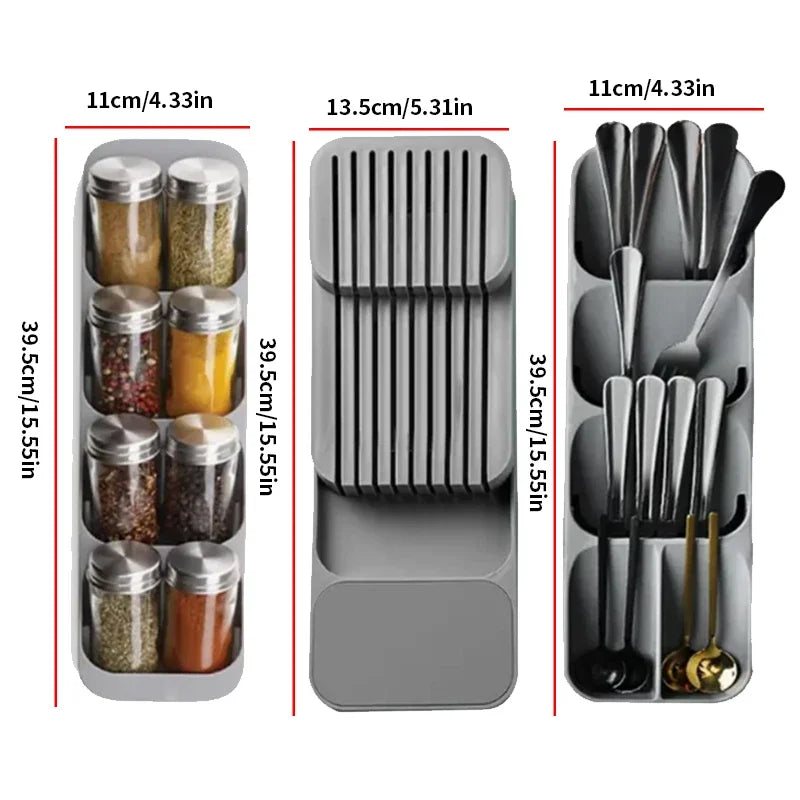 Cutlery Organizer Tray - Kitchen Drawer Storage for Knives Spoons Forks and Spice Bottles - ZOOMNSTORE