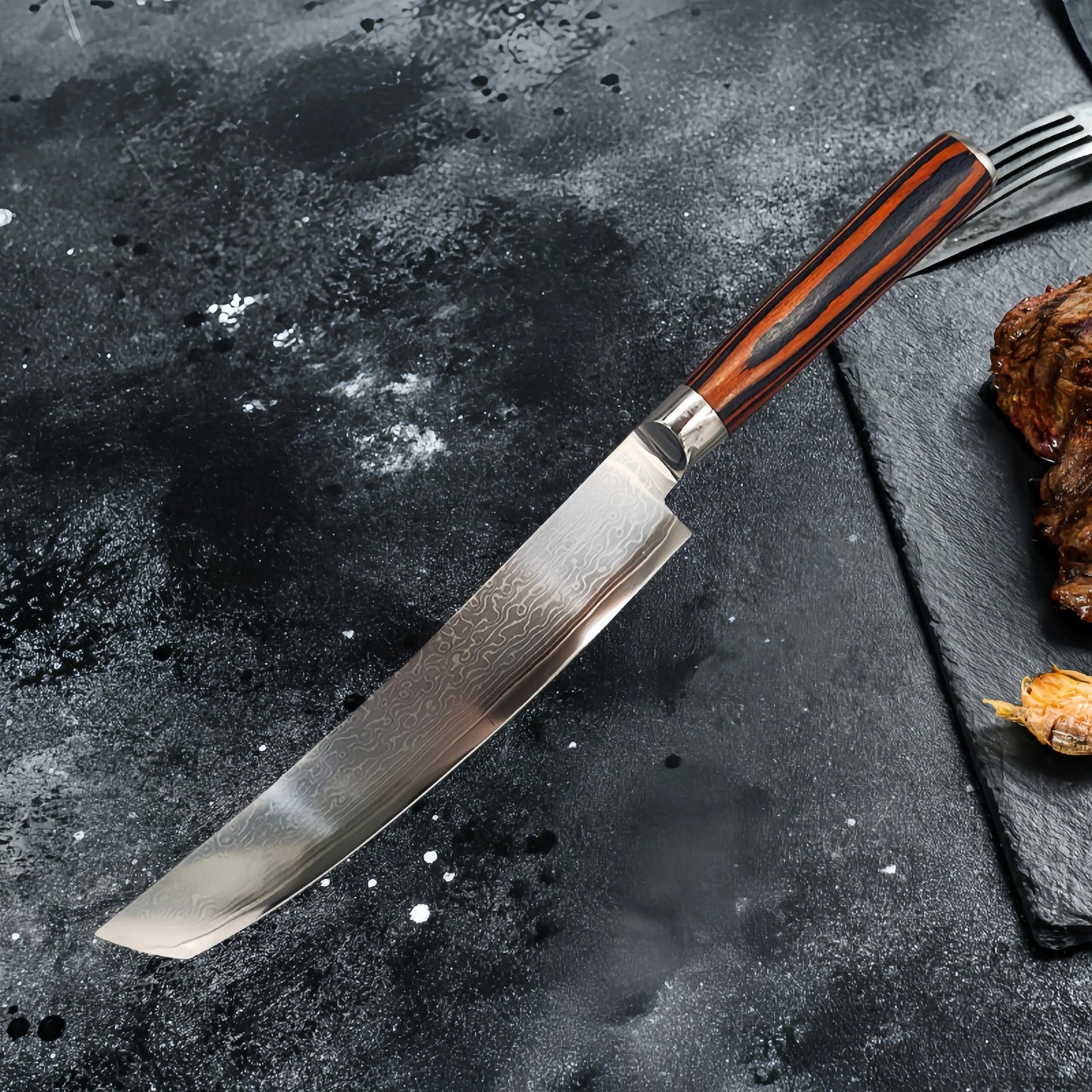 Damascus Steel Chef Knife - Butcher Cleaver Kiritsuke Slicing Tool - ZOOMNSTORE