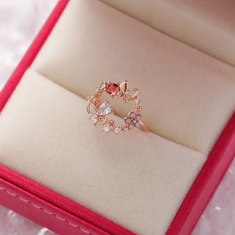 Korean Delicate Flowers Rings for Women Girls Temperament Micro-inlaid Crystal Zircon Finger Rings Party Jewelry Accessories - ZOOMNSTORE