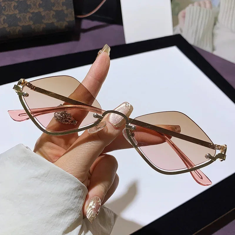 Diamond Shaped Half Frame Sunglasses - Metal Trendy Outdoor Eyewear for Men and Women - ZOOMNSTORE