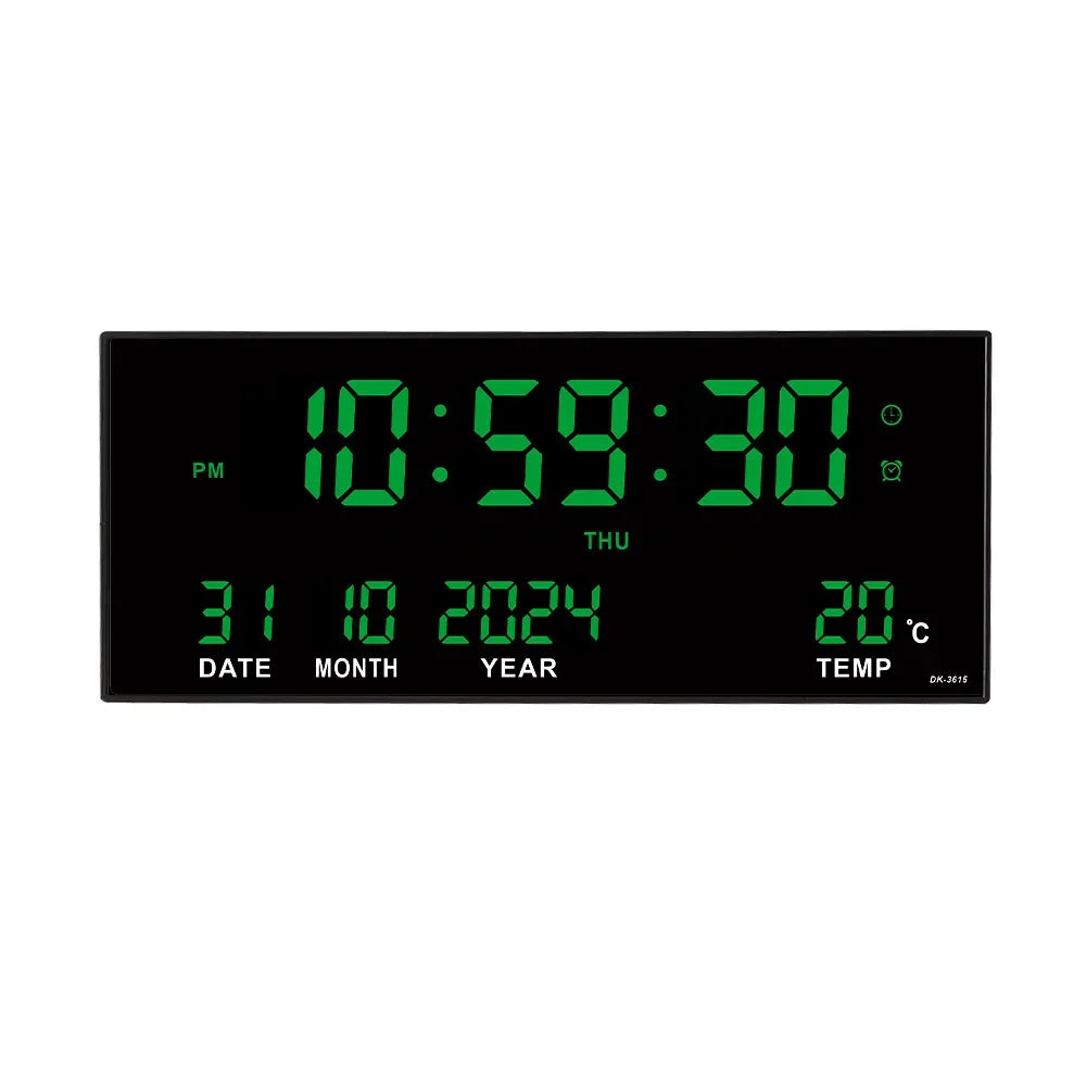 Large Digital Wall Clock with Alarm Temperature Date Display - 14 LED Plug-In Clock - ZOOMNSTORE
