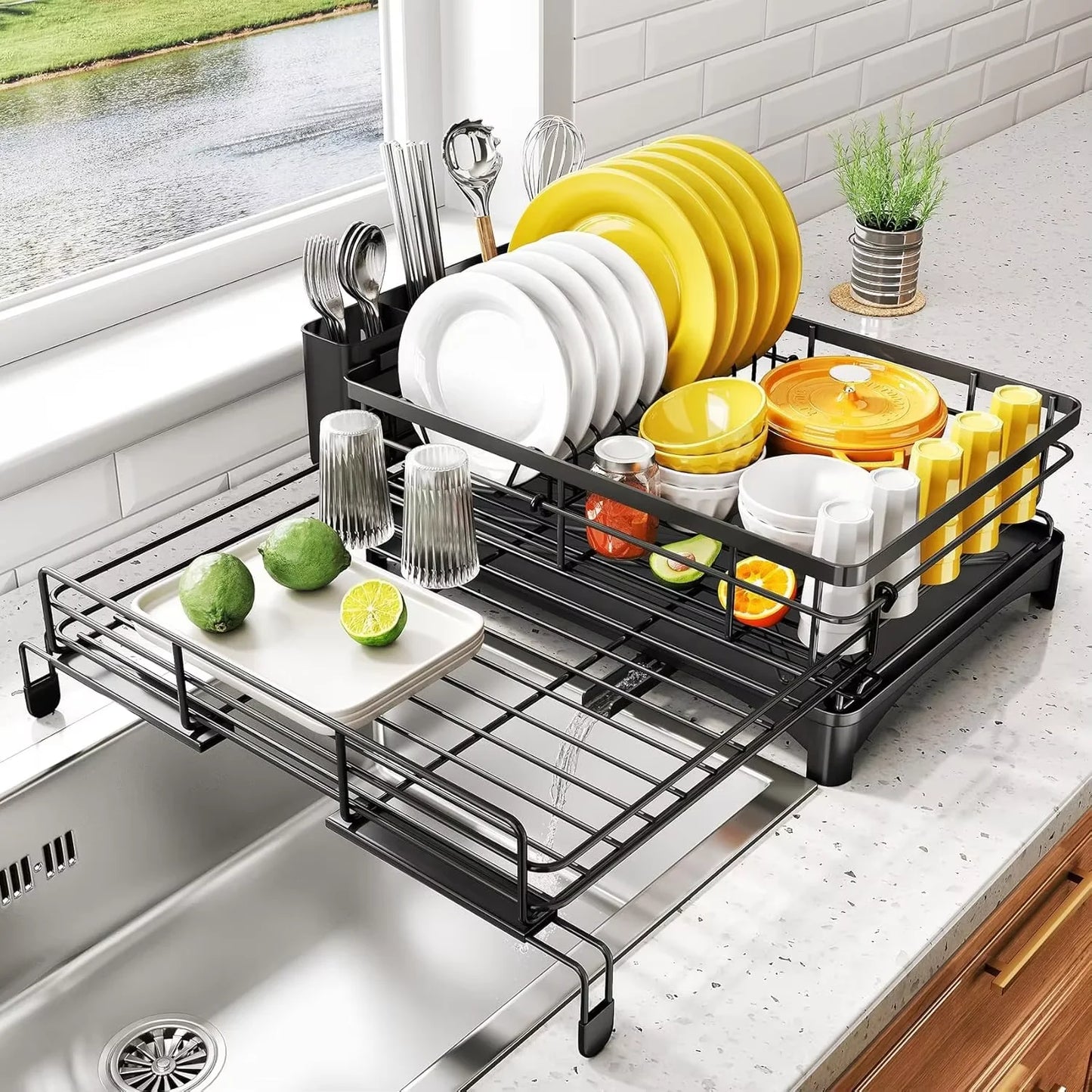 Large Rustproof Dish Drying Rack with Drainboard Utensil Holder - ZOOMNSTORE