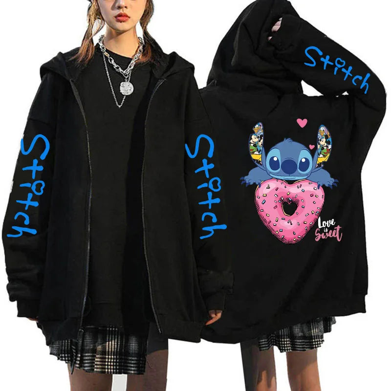 Disney Lilo Stitch Oversized Zip-up Hoodie - Womens Winter Costume Jacket - ZOOMNSTORE