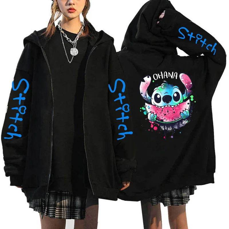 Disney Lilo Stitch Oversized Zip-up Hoodie - Womens Winter Costume Jacket - ZOOMNSTORE
