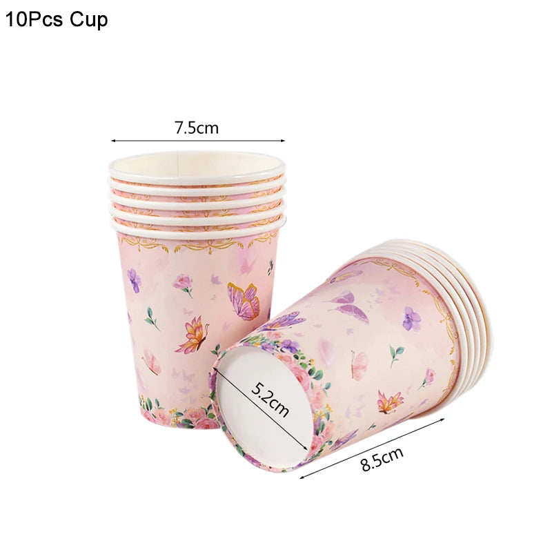Pink Butterfly Disposable Tableware Set - Plates Cups Napkins for Birthday Party Baby Shower Wedding - ZOOMNSTORE