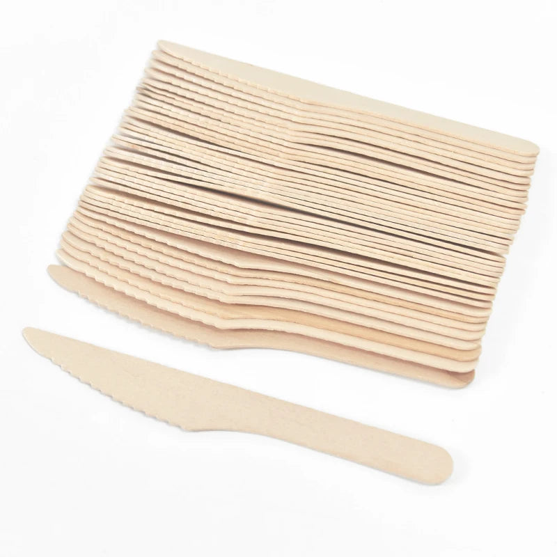 Disposable Wooden Cutlery Set - Rustic Party Tableware for Weddings Birthdays - ZOOMNSTORE