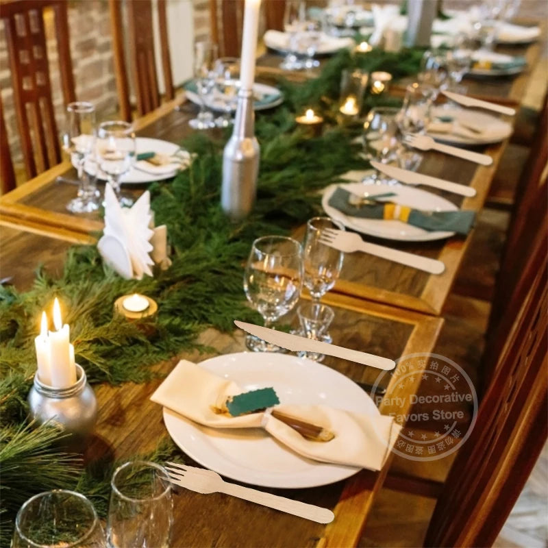 Disposable Wooden Cutlery Set - Rustic Party Tableware for Weddings Birthdays - ZOOMNSTORE