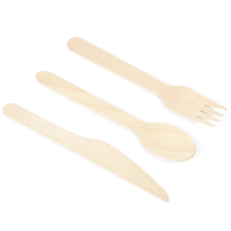 Disposable Wooden Cutlery Set - Rustic Party Tableware for Weddings Birthdays - ZOOMNSTORE