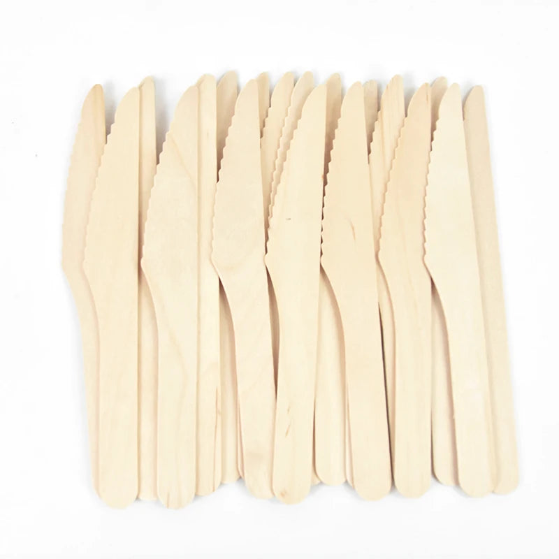 Disposable Wooden Cutlery Set - Rustic Party Tableware for Weddings Birthdays - ZOOMNSTORE