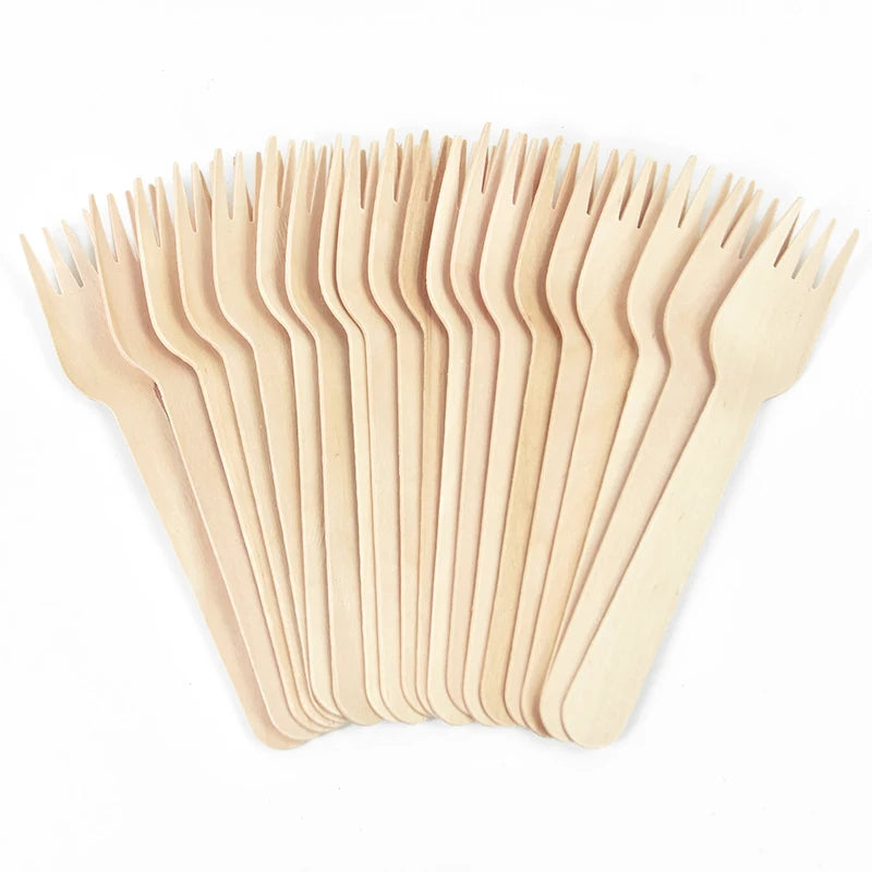 Disposable Wooden Cutlery Set - Rustic Party Tableware for Weddings Birthdays - ZOOMNSTORE