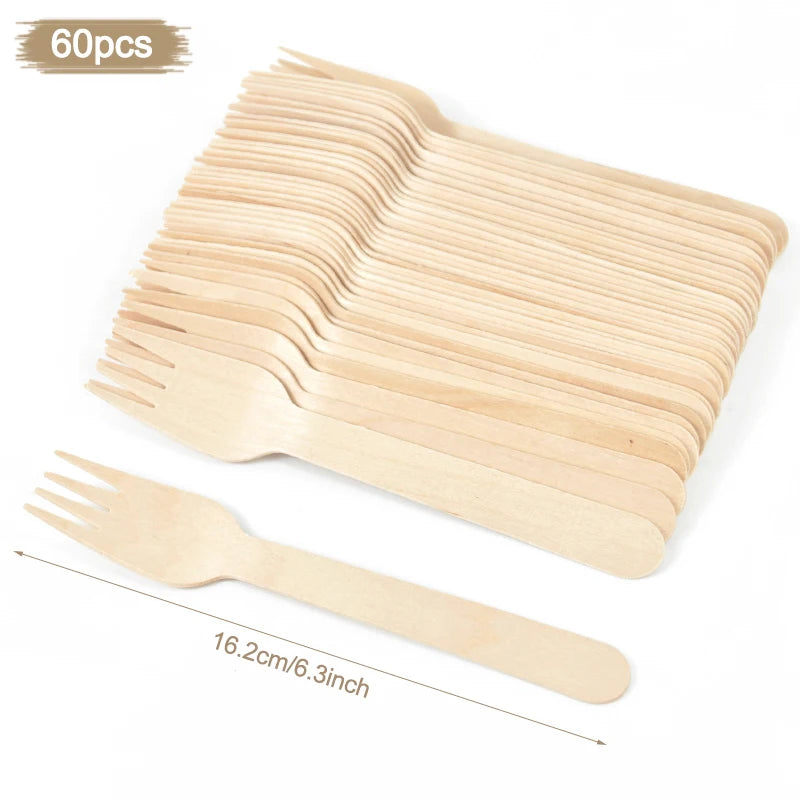 Disposable Wooden Cutlery Set - Rustic Party Tableware for Weddings Birthdays - ZOOMNSTORE