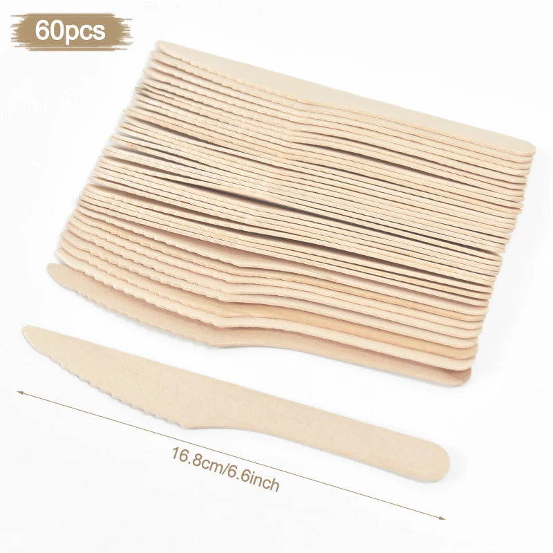 Disposable Wooden Cutlery Set - Rustic Party Tableware for Weddings Birthdays - ZOOMNSTORE