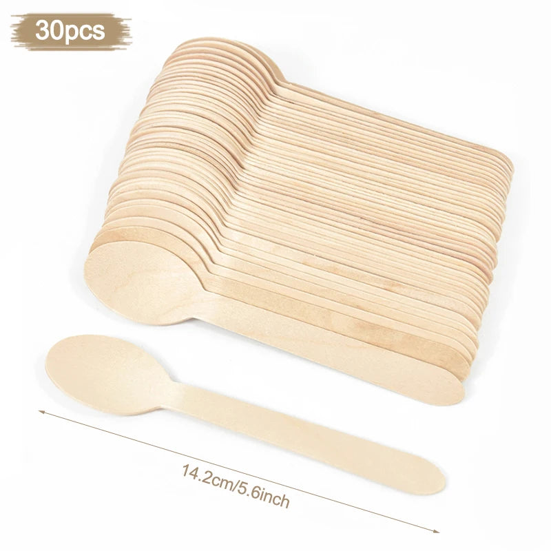 Disposable Wooden Cutlery Set - Rustic Party Tableware for Weddings Birthdays - ZOOMNSTORE