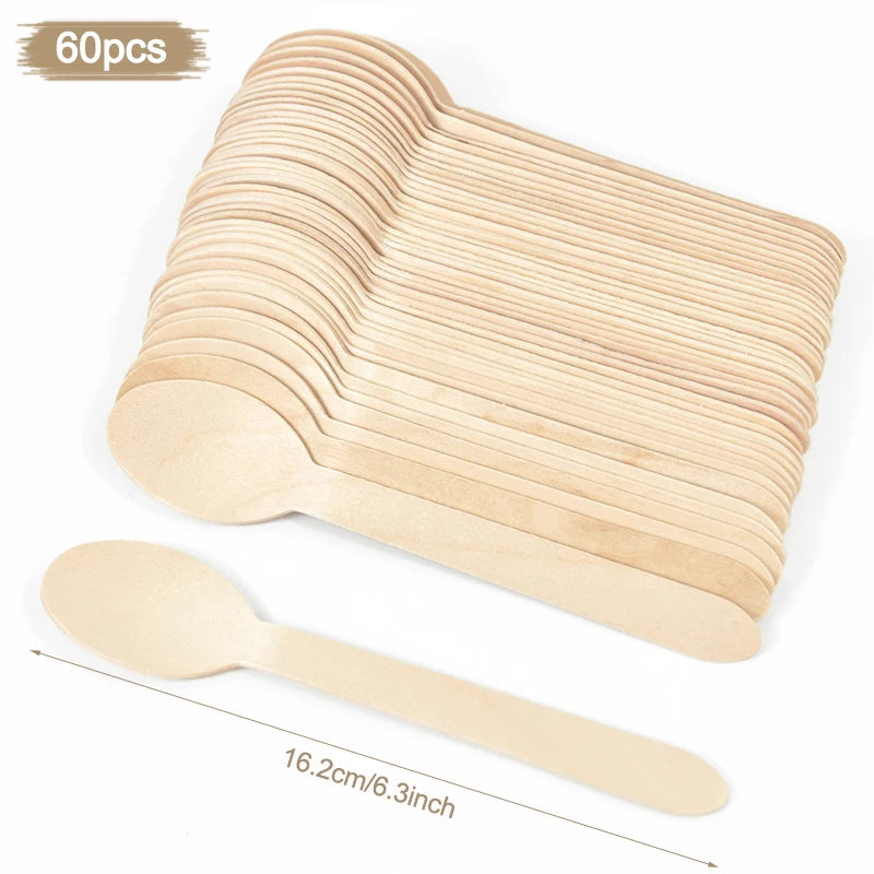 Disposable Wooden Cutlery Set - Rustic Party Tableware for Weddings Birthdays - ZOOMNSTORE
