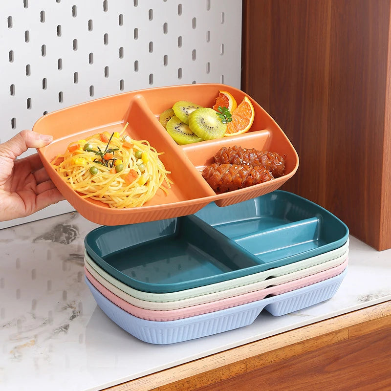 Divided Dish Plate - Reusable Microwave-Safe Dinnerware with 3 Compartments for Adults - ZOOMNSTORE