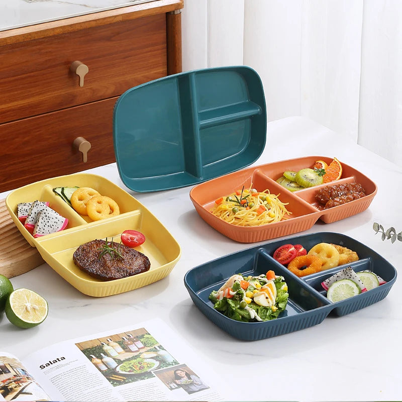Divided Dish Plate - Reusable Microwave-Safe Dinnerware with 3 Compartments for Adults - ZOOMNSTORE