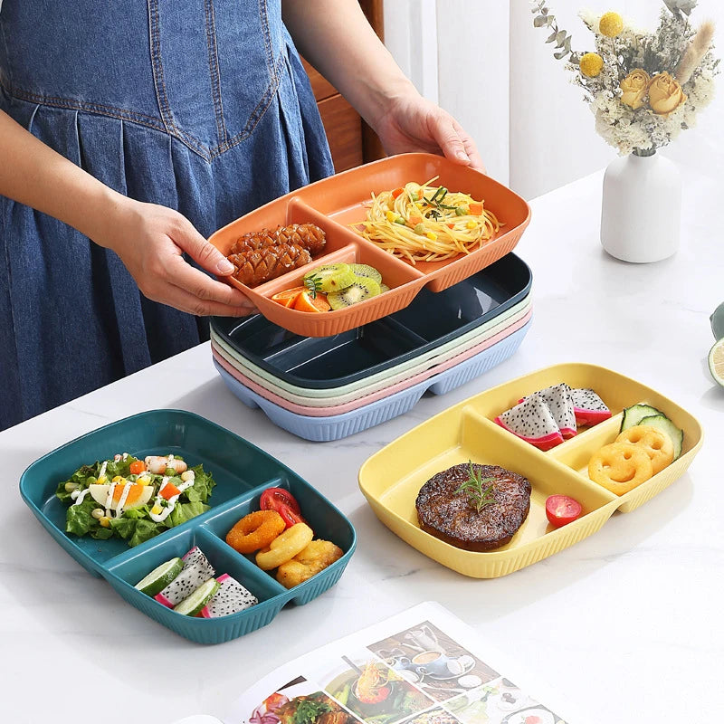 Divided Dish Plate - Reusable Microwave-Safe Dinnerware with 3 Compartments for Adults - ZOOMNSTORE