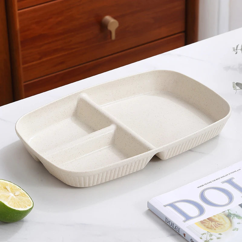 Divided Dish Plate - Reusable Microwave-Safe Dinnerware with 3 Compartments for Adults - ZOOMNSTORE