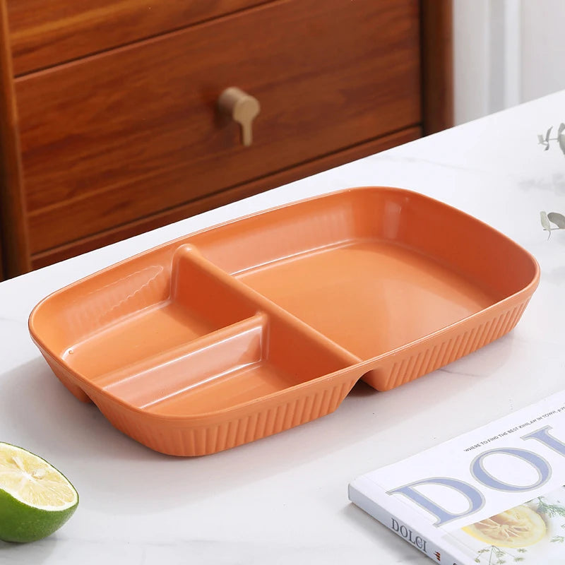 Divided Dish Plate - Reusable Microwave-Safe Dinnerware with 3 Compartments for Adults - ZOOMNSTORE