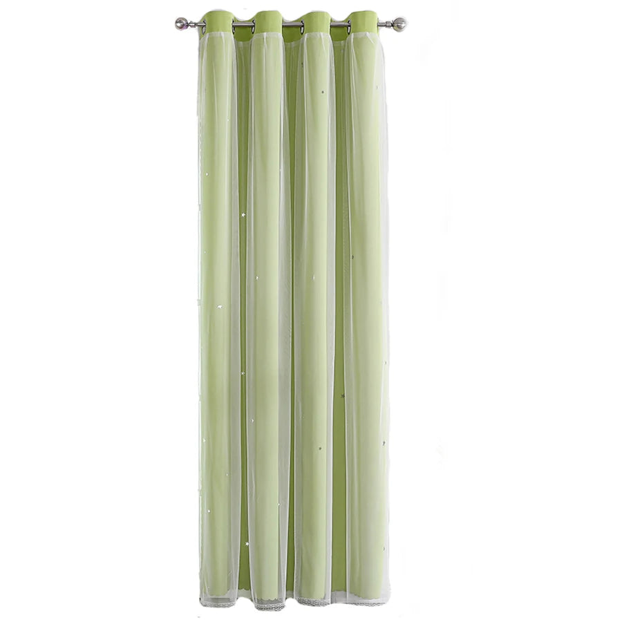 Double Layer Sheer Kids Curtains - Romantic Star Design Drapes for Living Room Bedroom - ZOOMNSTORE