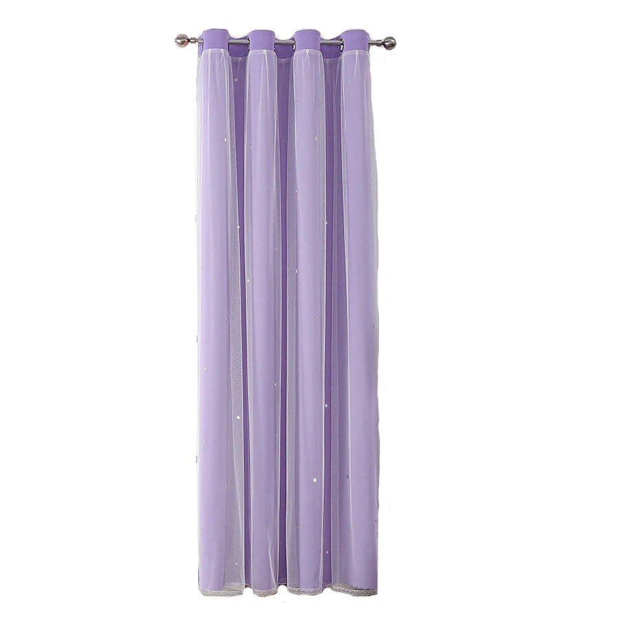 Double Layer Sheer Kids Curtains - Romantic Star Design Drapes for Living Room Bedroom - ZOOMNSTORE