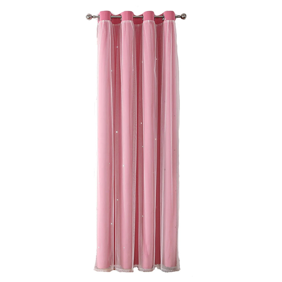 Double Layer Sheer Kids Curtains - Romantic Star Design Drapes for Living Room Bedroom - ZOOMNSTORE