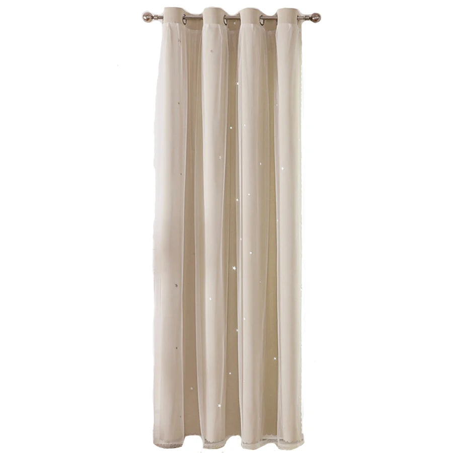 Double Layer Sheer Kids Curtains - Romantic Star Design Drapes for Living Room Bedroom - ZOOMNSTORE