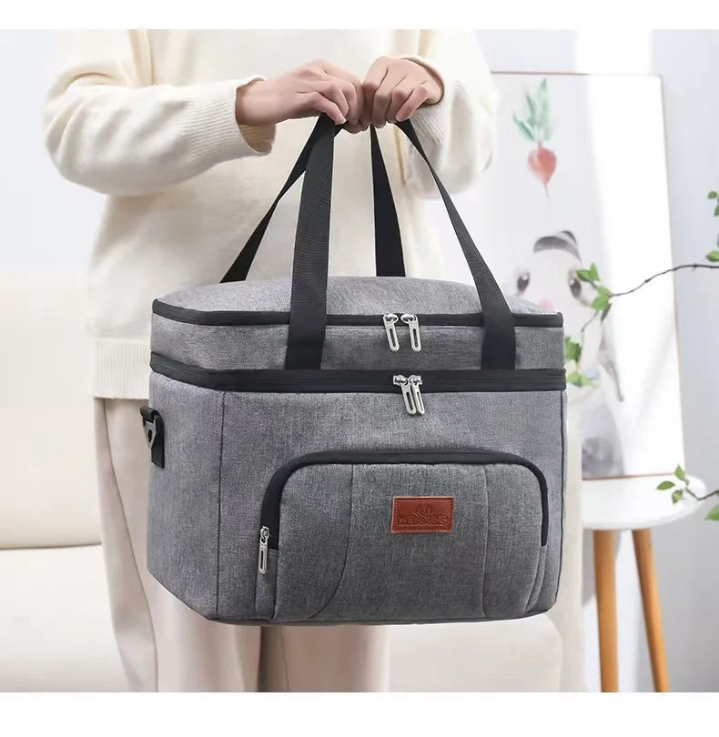 Double Layer Tote Cooler Lunch Bag - Large Capacity Travel Picnic Box with Shoulder Strap for Men Women - ZOOMNSTORE