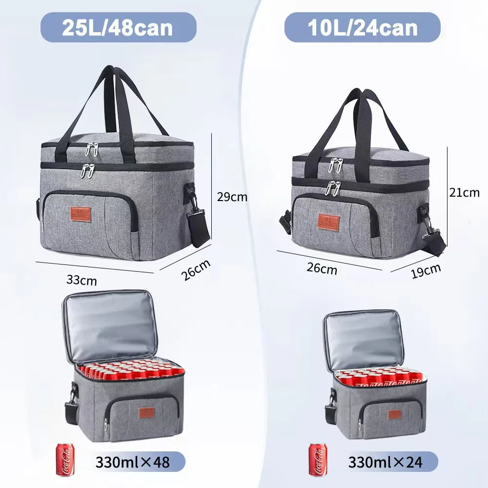 Double Layer Tote Cooler Lunch Bag - Large Capacity Travel Picnic Box with Shoulder Strap for Men Women - ZOOMNSTORE