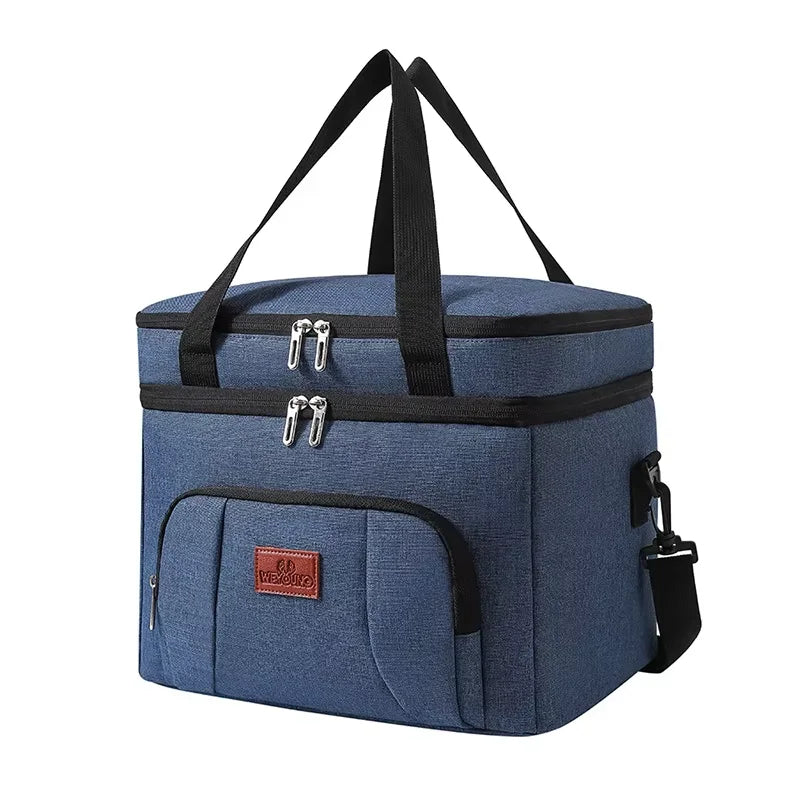Double Layer Tote Cooler Lunch Bag - Large Capacity Travel Picnic Box with Shoulder Strap for Men Women - ZOOMNSTORE