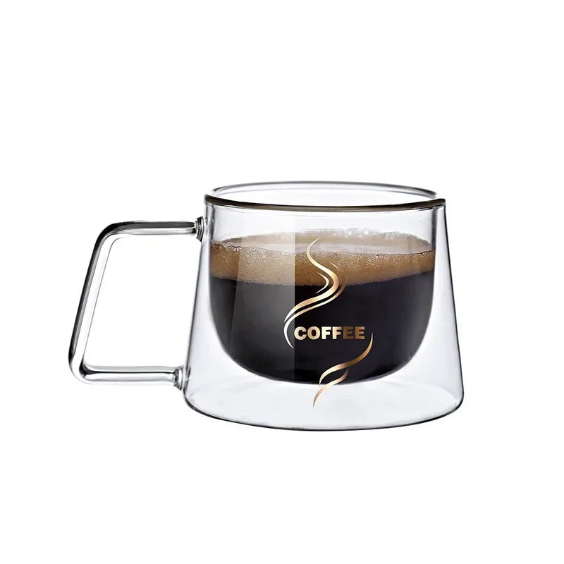 Double Wall Espresso Cup - 200ML Heat Resistant Borosilicate Glass Mug with Handle - ZOOMNSTORE