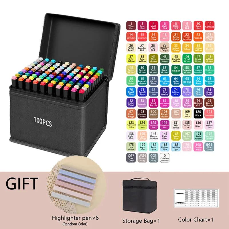 24/36/48/60/80/120/168/262 Colors Alcohol Drawing Markers Dual Tip Permanent Art Sketch Markers for Illustration School Supplied - ZOOMNSTORE