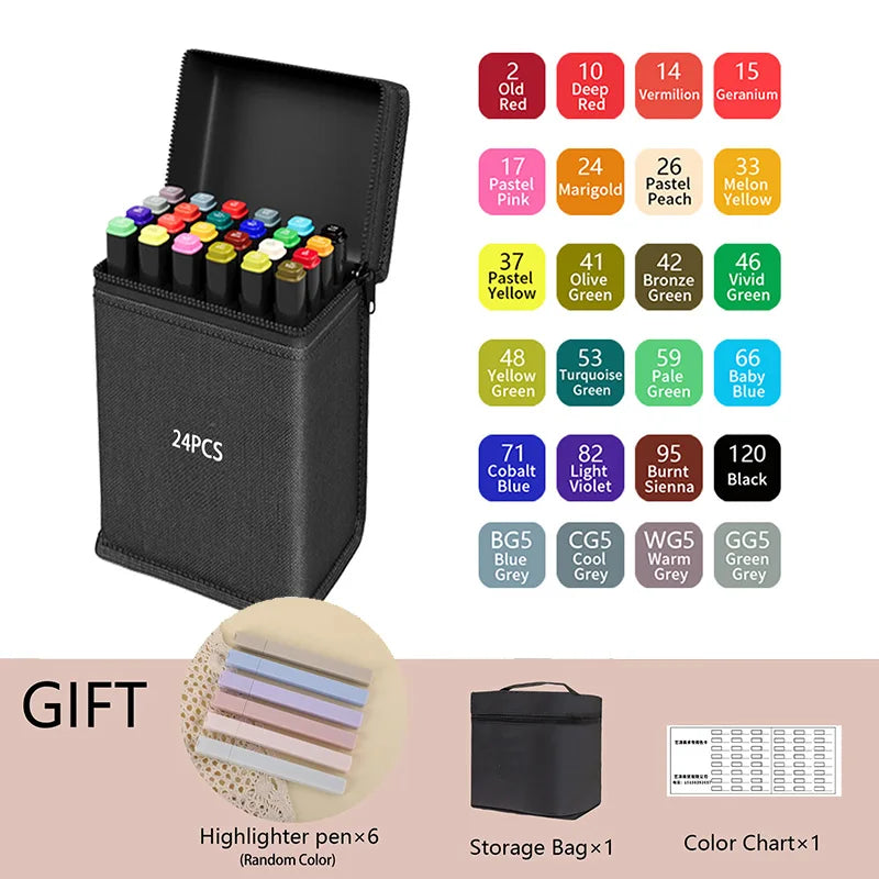 24/36/48/60/80/120/168/262 Colors Alcohol Drawing Markers Dual Tip Permanent Art Sketch Markers for Illustration School Supplied - ZOOMNSTORE