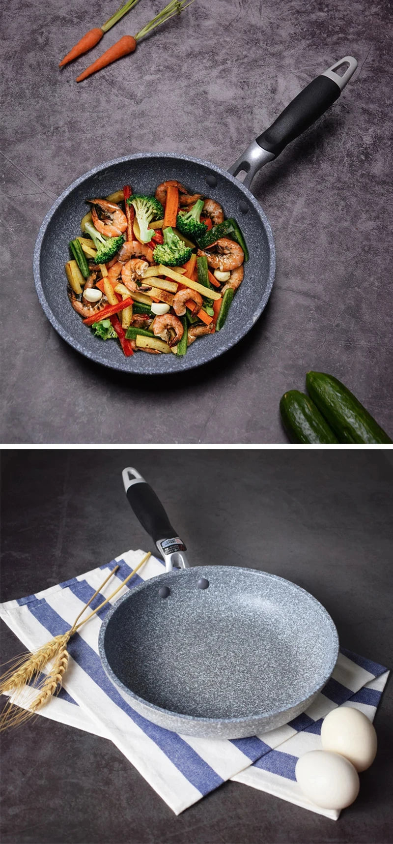 Durable Non-Stick Stone Frying Pan Set - Induction Gas Compatible Skillets 20242628cm - ZOOMNSTORE