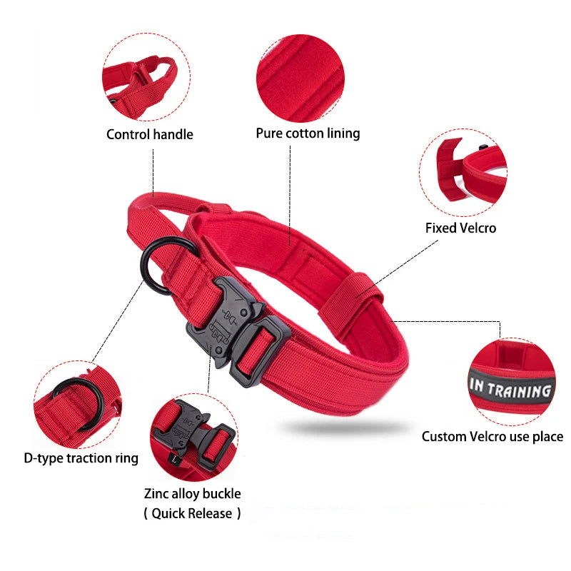 Durable Nylon Dog Collar and Leash Set - Reflective Tactical Training for Large Dogs - ZOOMNSTORE