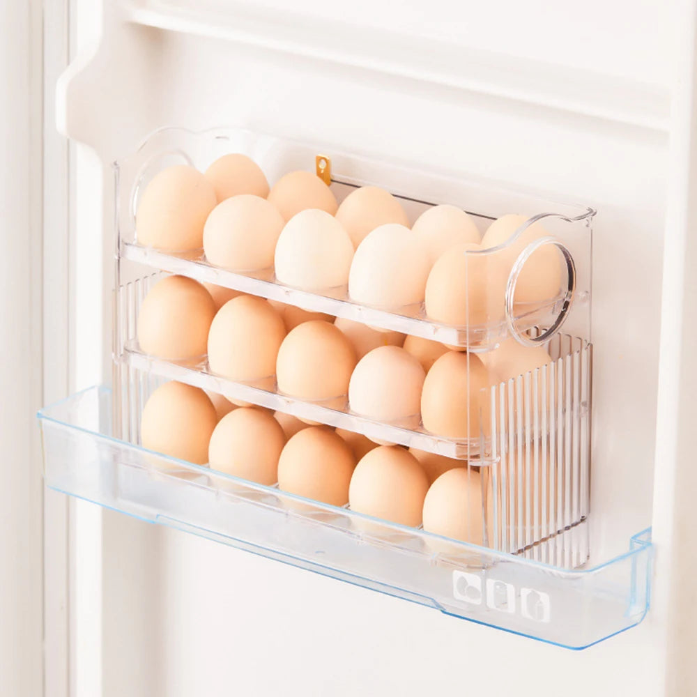 Kitchen Large Capacity Egg Fridge Storage Box - Portable Multi-Layer Egg Tray Organizer, Auto Opening/Closing Egg Holder - ZOOMNSTORE