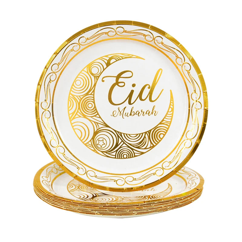 Eid Mubarak Party Supplies - Gold Disposable Tableware Cups Banners Gift Bags - ZOOMNSTORE